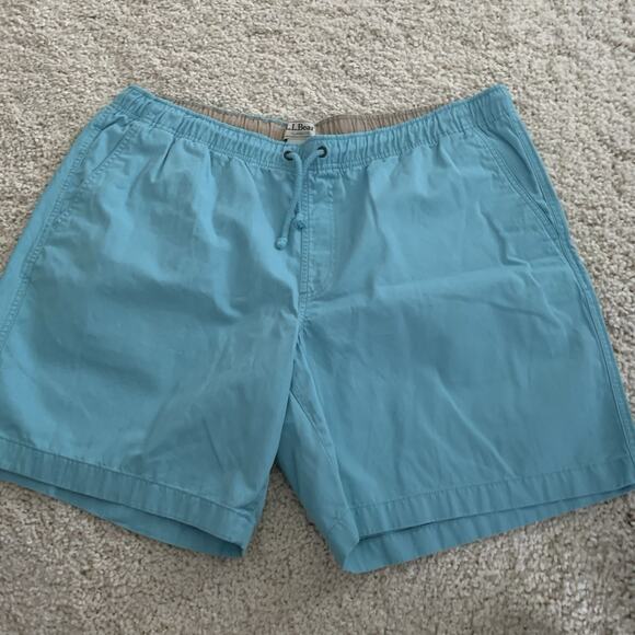 LL Bean Shorts Mens XXL Aqua Pull On Cotton Lakewashed Elastic Waist Drawstring - Picture 1 of 6